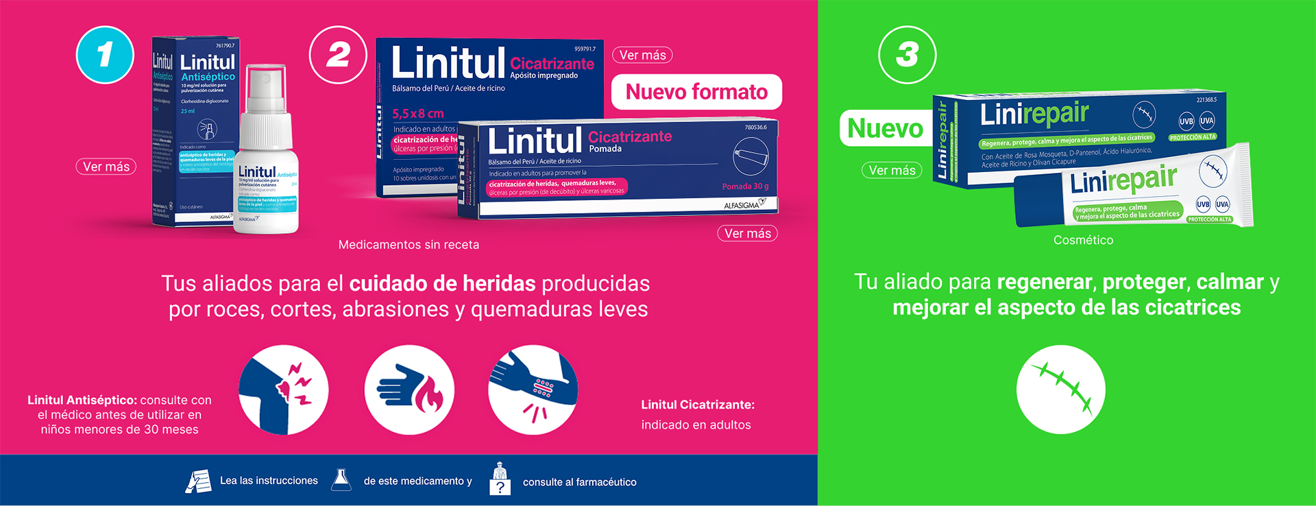 Linitul cicatriza heridas producidas por roces, cortes, abrasiones o quemaduras leves